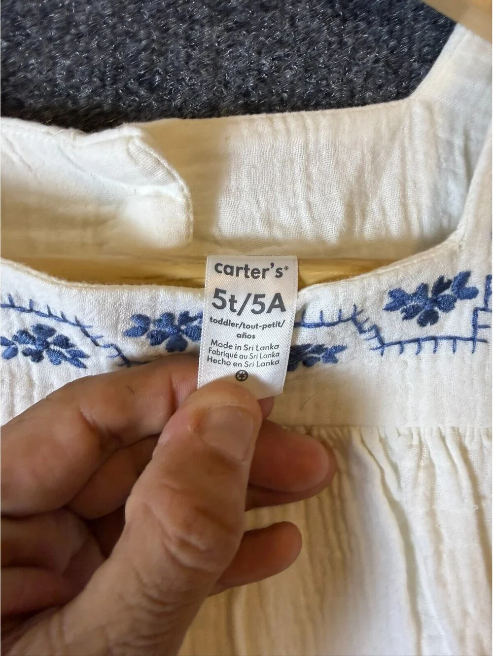 Carters Girls 5T White Double Gauze Cotton Embroidered Square Neck Flutter Dress